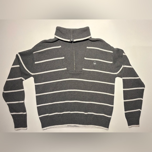 United Colors Of Benetton Grey and White Striped Quarter Zip-Up Sweater - Picture 2 of 6